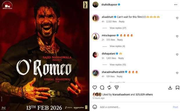 Alia Bhatt shares excitement for Shahid Kapoor’s O’Romeo ahead of first look reveal: "Can't wait"