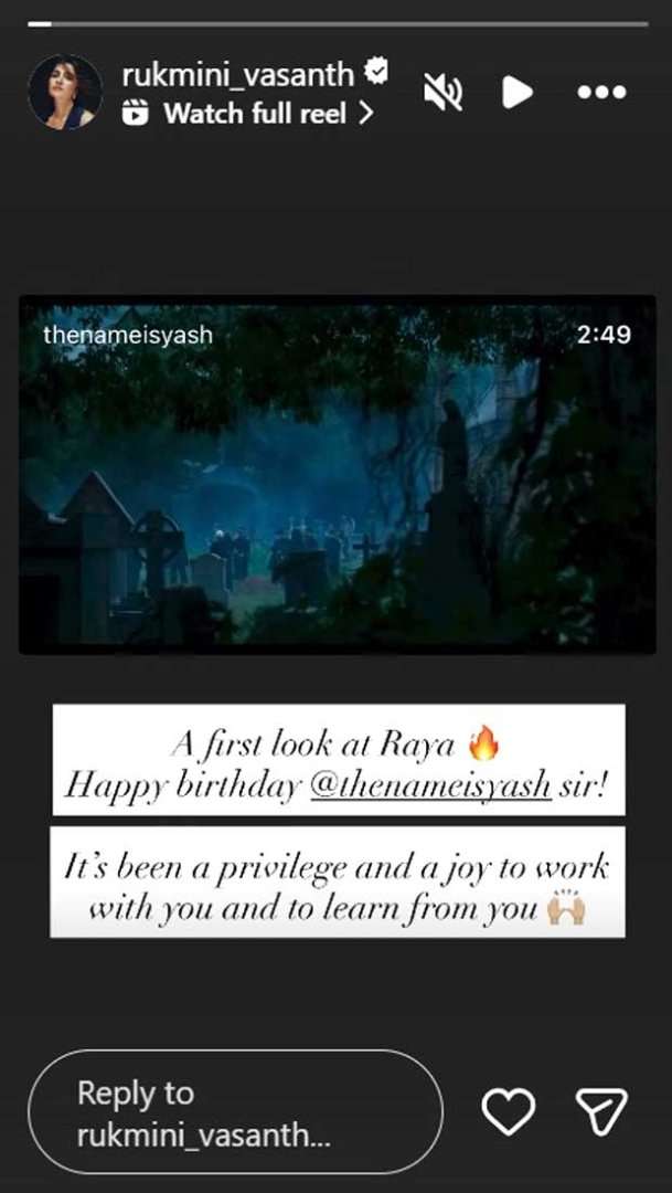 Rukmini Vasanth cheers Yash as Toxic teaser unveils him as Raya; pens a heartfelt birthday note