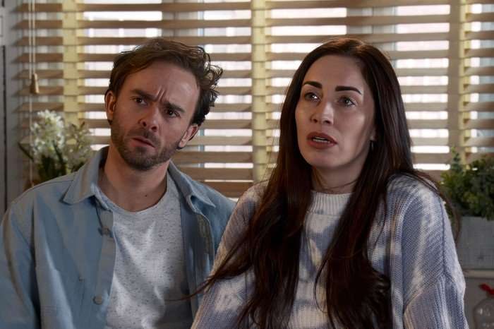 David and Shona look shocked in Coronation Street