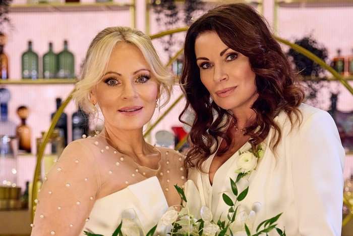 Carla Connor and Lisa Swain on their wedding day in Coronation Street