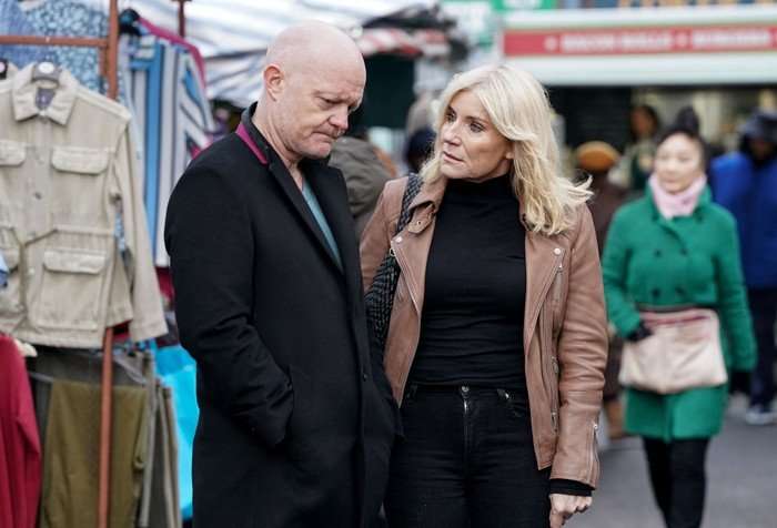 Cindy stares towards Max in a scene from EastEnders