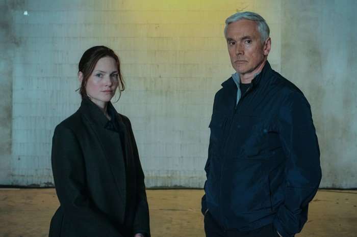 Holliday Grainger as Rachel Carey and Ben Miles as Danny Hart in The Capture.