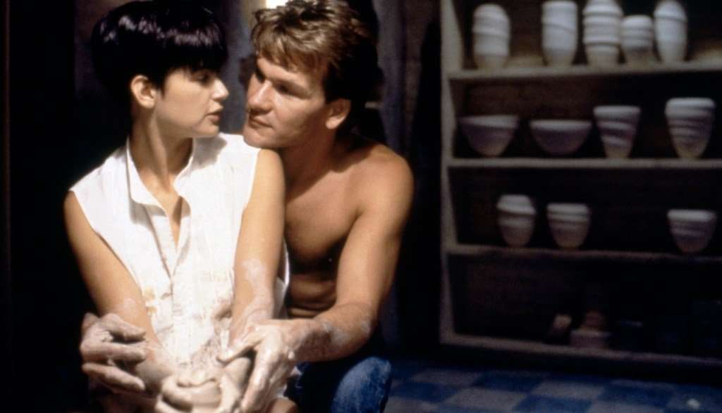 Demi Moore and Patrick Swayze on the set of Ghost