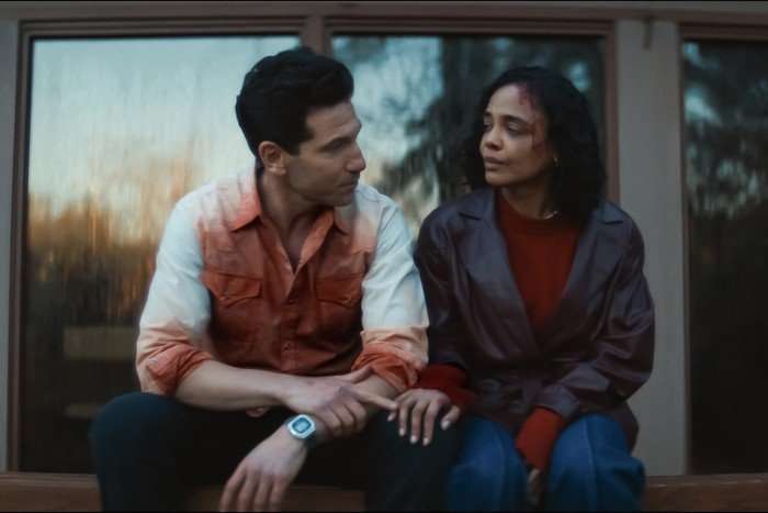 Jon Bernthal as Detective Jack Harper and Tessa Thompson as Anna in His & Hers.