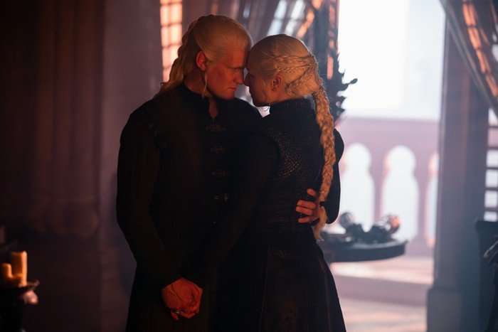 Matt Smith as Daemon Targaryen and Emma D'Arcy as Rhaenyra Targaryen in House of the Dragon season 3