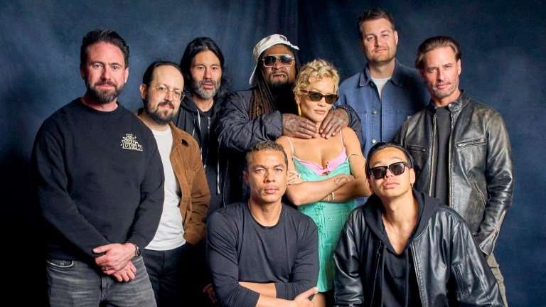 CW, L-R: Nate Bolotin, Joe Trapanese, Lucas Toh, Marshawn Lynch, Rita Ora, Drew Kirsch, Josh Holloway, Zhu, Ismael Cruz Cordova in the Den of Geek studio at SXSW 2026.
