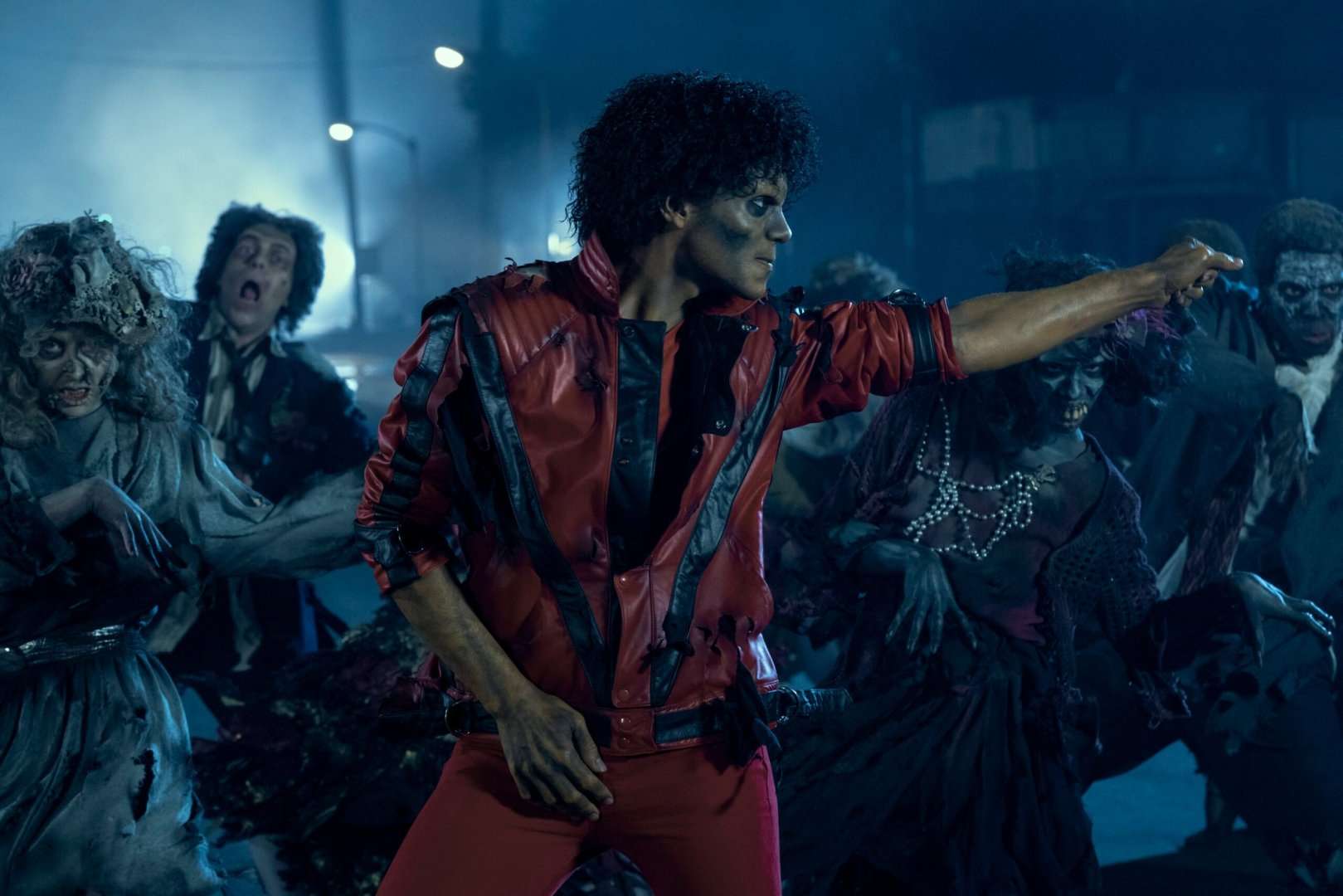 Jaafar Jackson as Michael Jackson dancing in the Thriller video in the 2026 Lionsgate film, Michael.