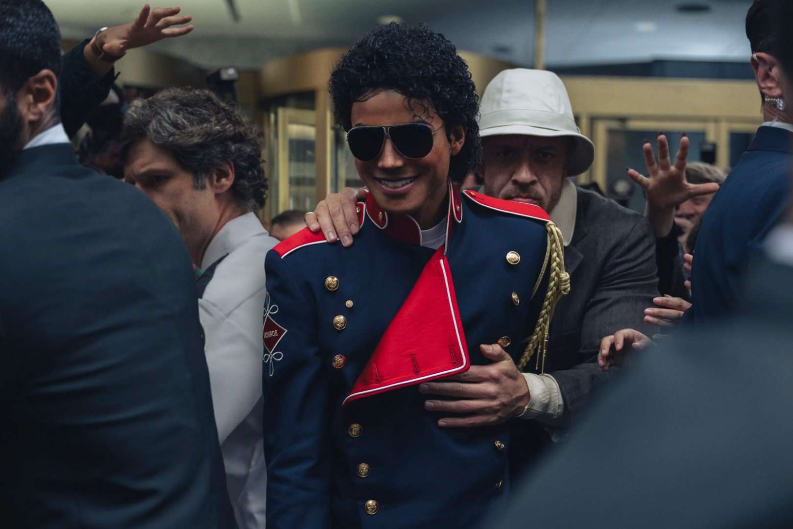 Jaafar Jackson as Michael Jackson and KeiLyn Durrel Jones as Bill Bray in the 2026 Lionsgate film, Michael.