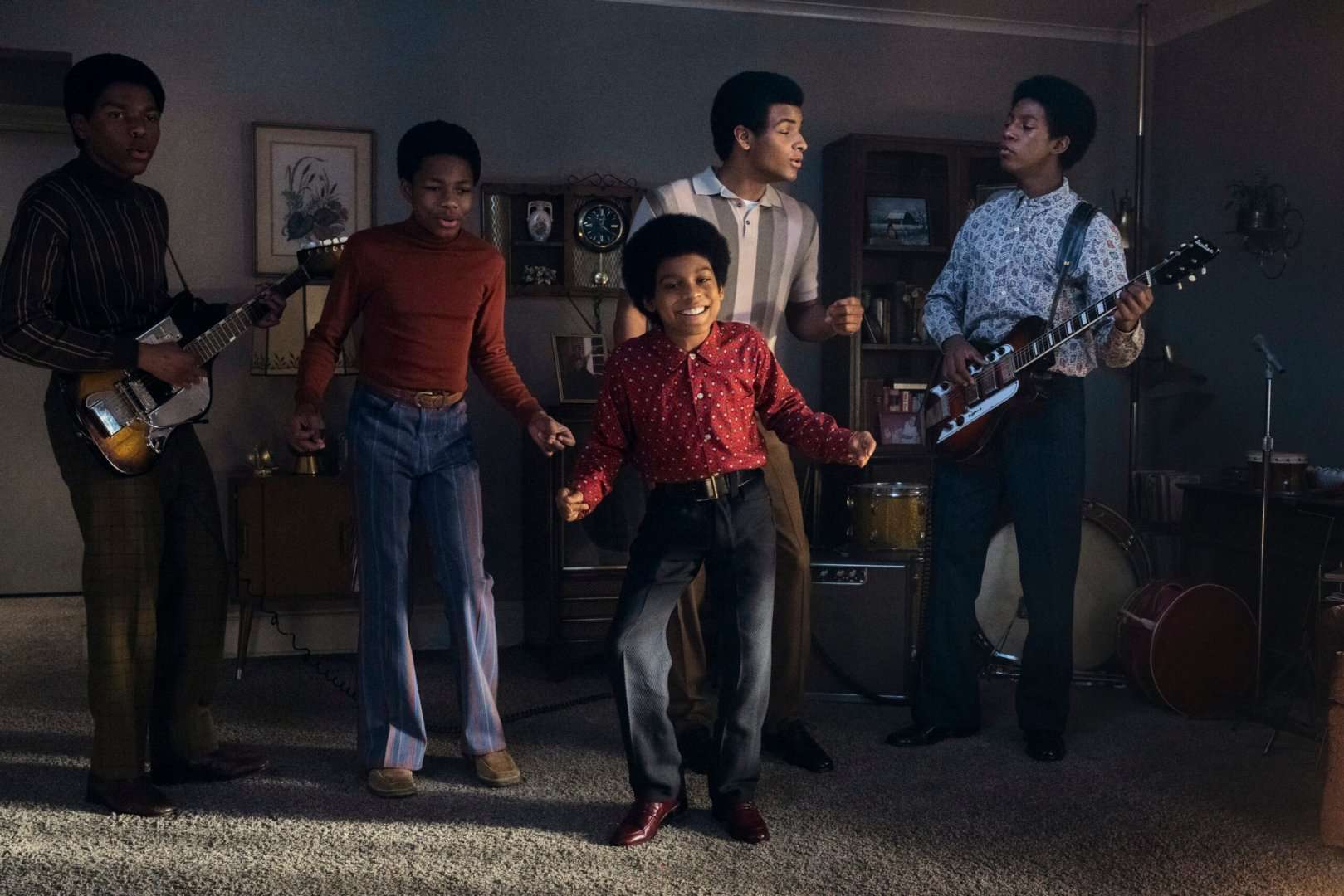 Juliano Krue Valdi, Jayden Harville, Jaylen Lyndon Hunter, Judah Edwards, and Nathaniel Logan McIntyre as the Jackson 5 in the 2026 Lionsgate film, Michael.