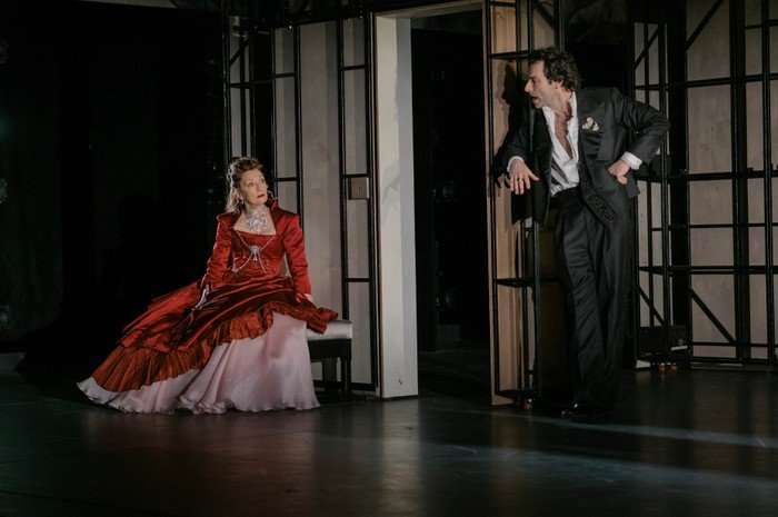 Lesley Manville and Aidan Turner on the stage of Les Liaisons Dangereuses