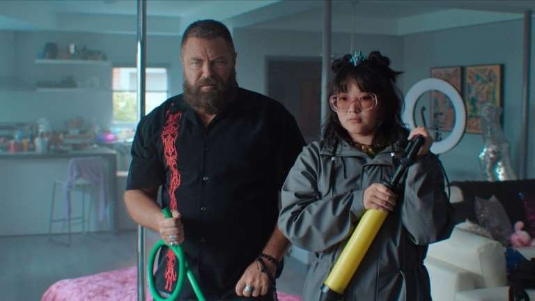 Jinx (Nick Offerman) and Susie (Thaddea Graham) in Margo's Got Money Troubles.