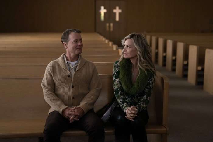 Margos_Got_Money_Trouble_Photo_010105 Greg Kinnear and Michelle Pfeiffer star in Margo's Got Money Troubles; their characters are sat on the front pew in an otherwise empty church