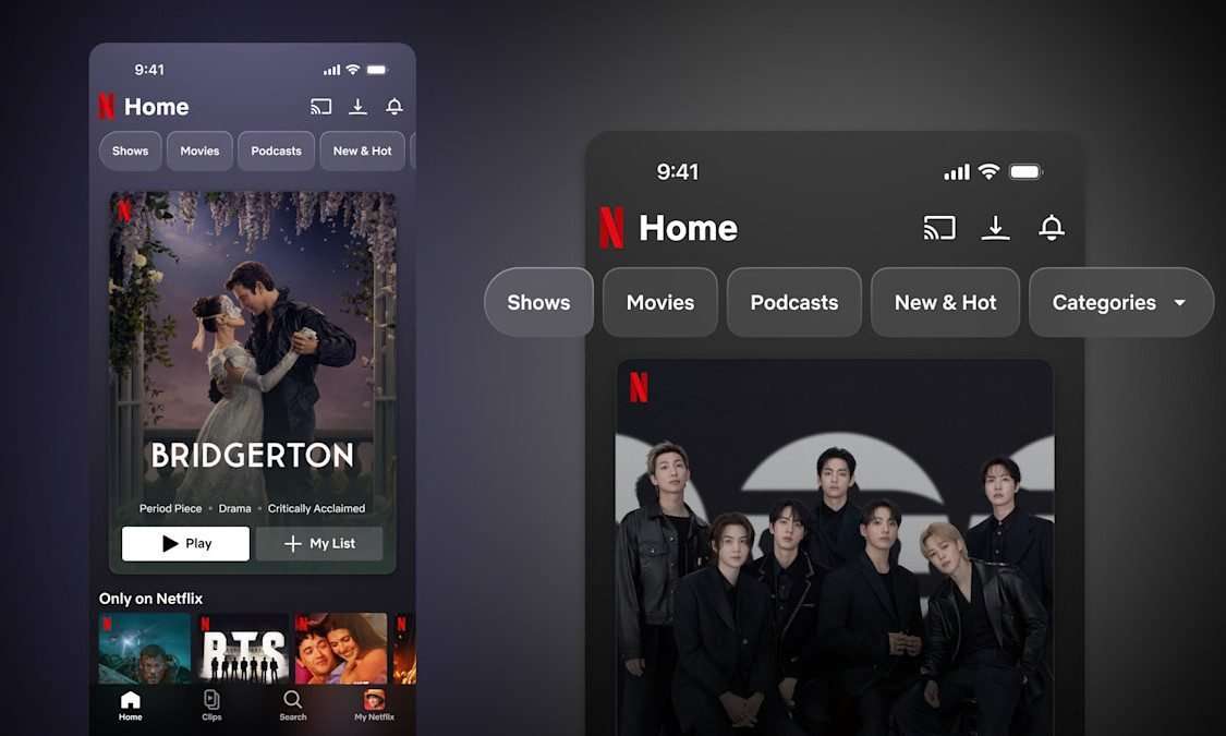 Netflix Clips section in the app