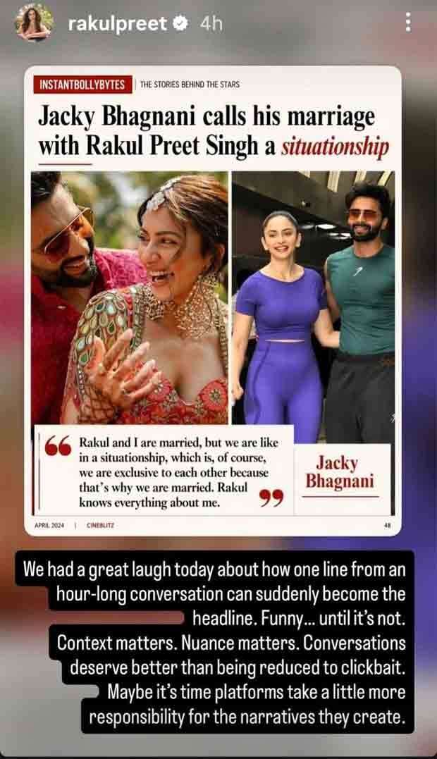 Rakul Preet Singh clarifies Jackky Bhagnani&rsquo;s viral situationship remark about their marriage: &ldquo;Context matters&rdquo;