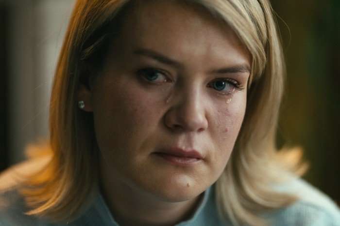 Caroline Muirhead is teary-eyed in a scene from Should I Marry a Murderer?