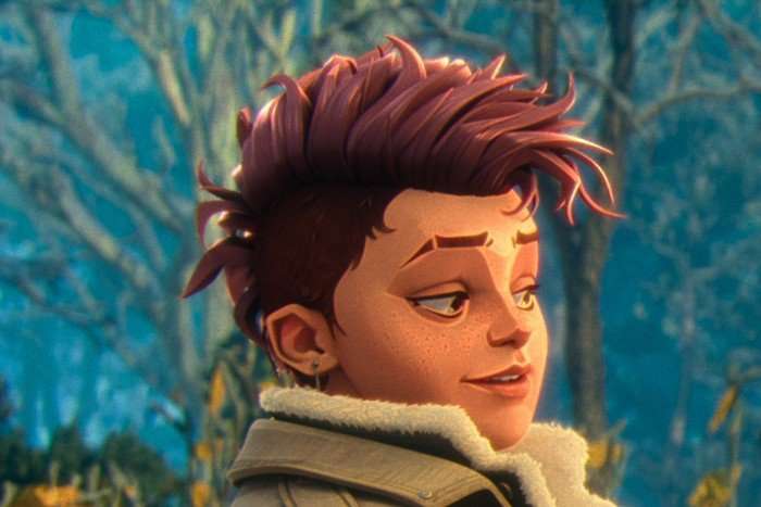 Odessa A'zion as Nikki Baxter in Stranger Things: Tales From '85. She has a pink mohawk and is wearing a coat.