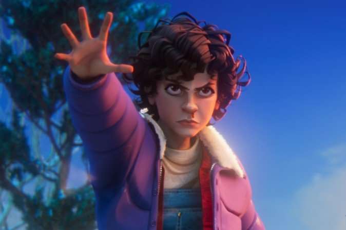 Brooklyn Davey Norstedt as Eleven in Stranger Things: Tales From '85, looking angry and holding her arm out.