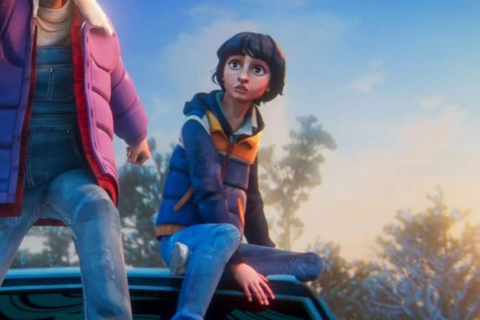 Luca Diaz as Mike Wheeler in Stranger Things: Tales From '85, sat down, looking up shocked at Eleven.