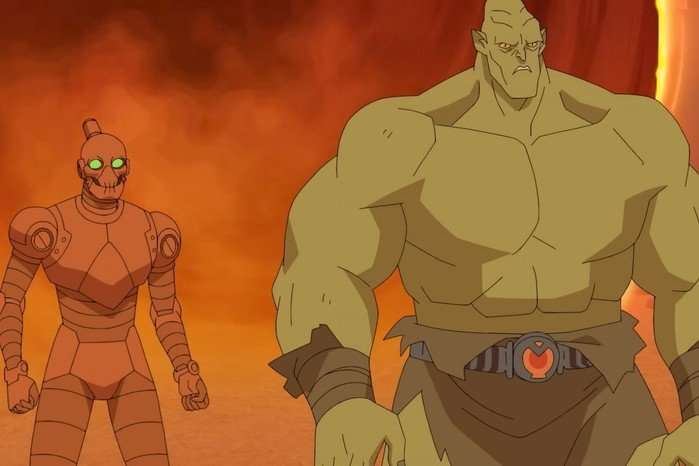 Robot and Monster Girl in Invincible season 4, about to get trapped in the Flaxan dimension