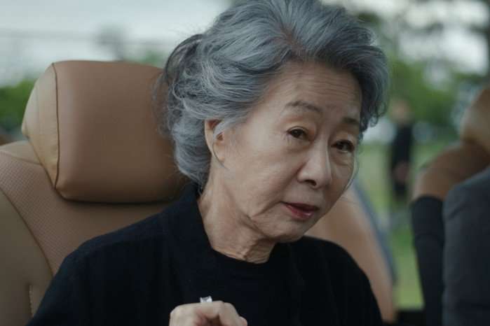 Youn Yuh-jung stars in Beef season 2; in this scene, Chairwoman Park is sat on a large chair at a dining table