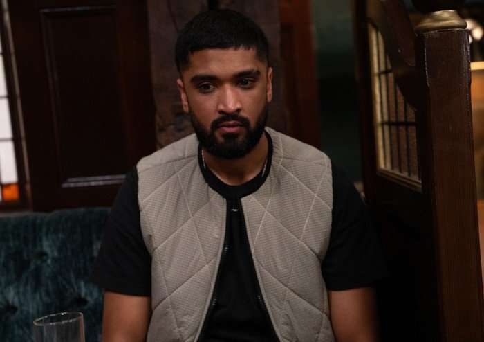 Kammy looks concerned in a scene from Emmerdale