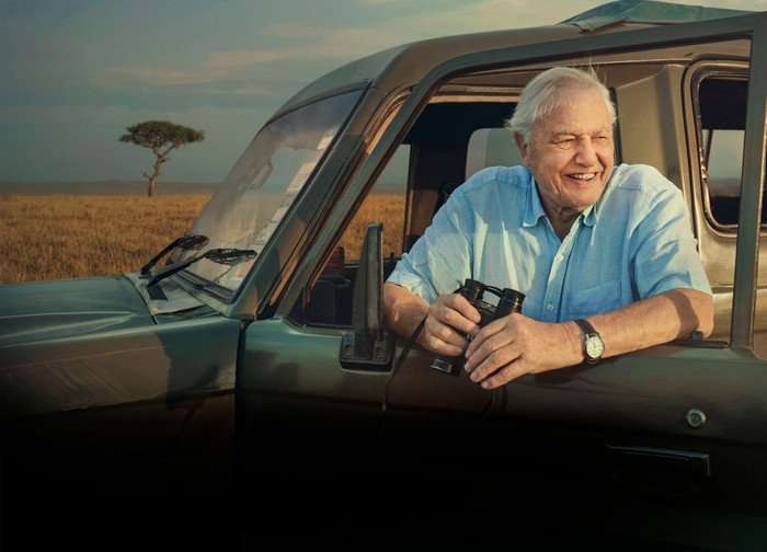 Sir David Attenborough on location while filming for 'Seven Worlds, One Planet'.