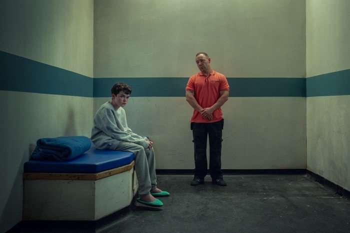 (L to R) Owen Cooper as Jamie Miller, Stephen Graham as Eddie Miller, in Adolescence.