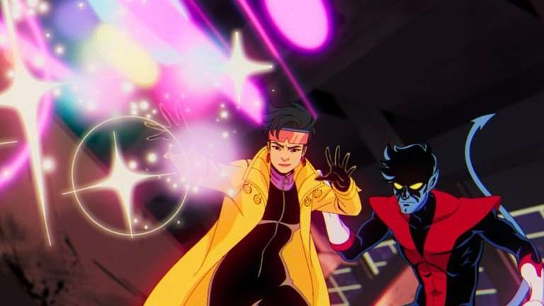 (L-R): Jubilee (voiced by Holly Chou) and Nightcrawler (voiced by Adrian Hough) in Marvel Animation's X-MEN '97. Photo courtesy of Marvel Animation. &copy; 2024 MARVEL.