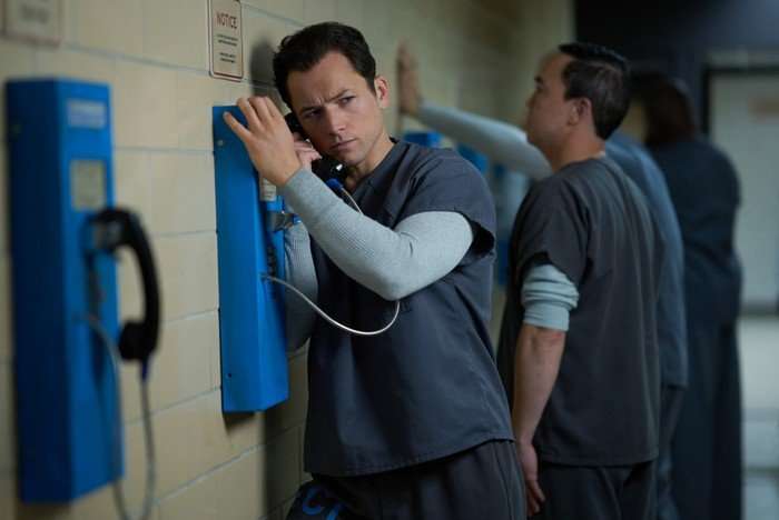 Taron Egerton as Jimmy Keene in Black Bird Taron Egerton as Jimmy Keene in Black Bird using a phone in prison