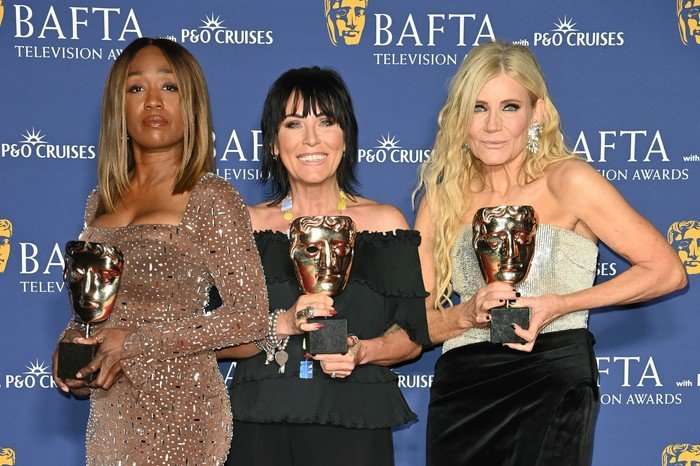 From left to right, Diane Parish, Jessie Wallace and Michelle Collins, accepting the Soap award on behalf of "EastEnders", pose in the winners room at the 2026 BAFTA Television Awards With P&O Cruises at The Royal Festival Hall on May 10, 2026 in London, England.