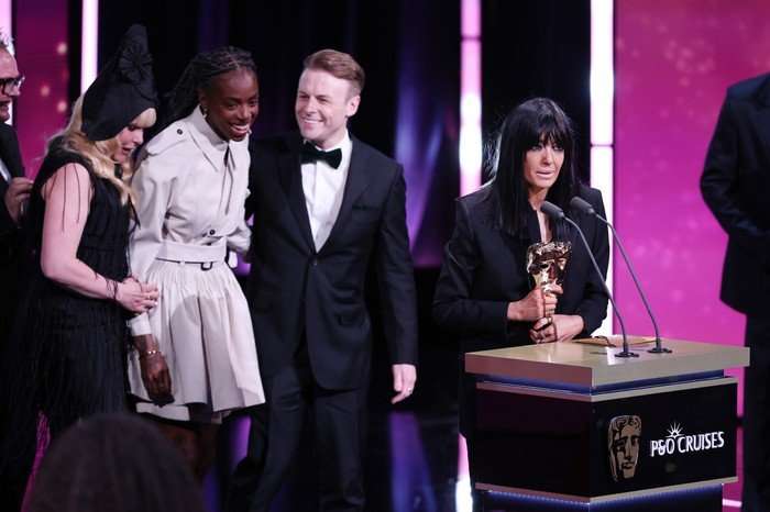 Claudia Winkleman accepts the Reality Award for 'The Celebrity Traitors' onstage during the 2026 BAFTA Television Awards with P&O Cruises at The Royal Festival Hall on May 10, 2026 in London, England.