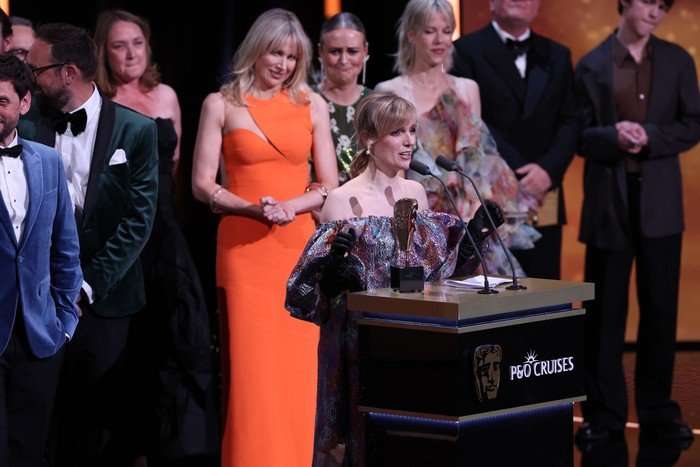 Holly Walsh accepts the Scripted Comedy Award for 'Amandaland' onstage during the 2026 BAFTA Television Awards with P&O Cruises at The Royal Festival Hall on May 10, 2026 in London, England.