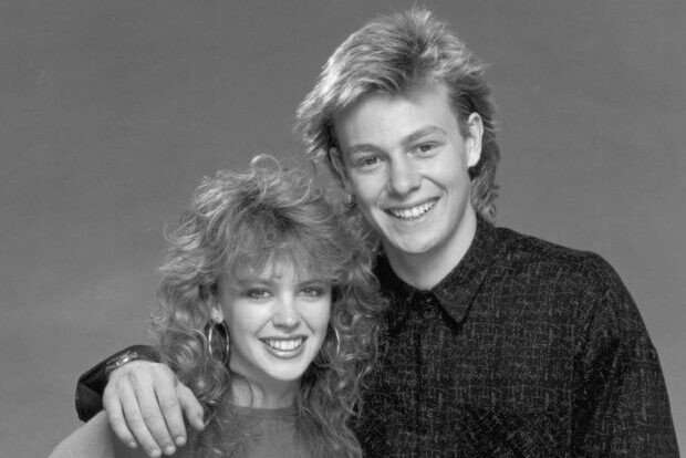 Kylie Mingoue and Jason Donovan in a shot from Neighbours