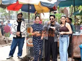 Photos: Ayushmann Khurrana, Rakul Preet Singh and Sara Ali Khan snapped promoting Pati Patni Aur Woh Do