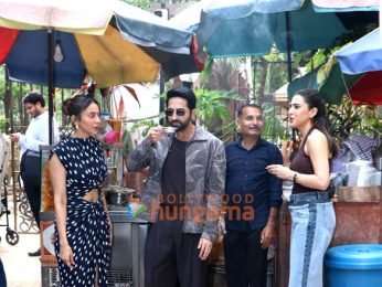 Photos: Ayushmann Khurrana, Rakul Preet Singh and Sara Ali Khan snapped promoting Pati Patni Aur Woh Do