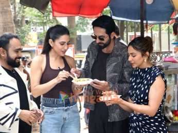 Photos: Ayushmann Khurrana, Rakul Preet Singh and Sara Ali Khan snapped promoting Pati Patni Aur Woh Do