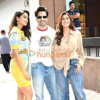 Photos: Varun Dhawan, Mrunal Thakur and Pooja Hegde snapped promoting Hai Jawani Toh Ishq Hona Hai