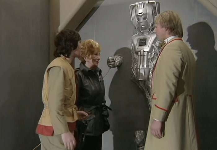 A shot from Doctor Who serial Earthshock, featuring Peter Davison as the Doctor and a Cyberman A shot from Doctor Who serial Earthshock, featuring Peter Davison as the Doctor and a Cyberman
