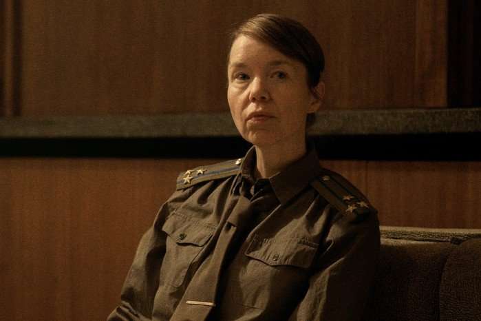 Anna Maxwell Martin as Lyudmilla Raskova in Star City Anna Maxwell Martin as Lyudmilla Raskova in Star City, wearing a military uniform