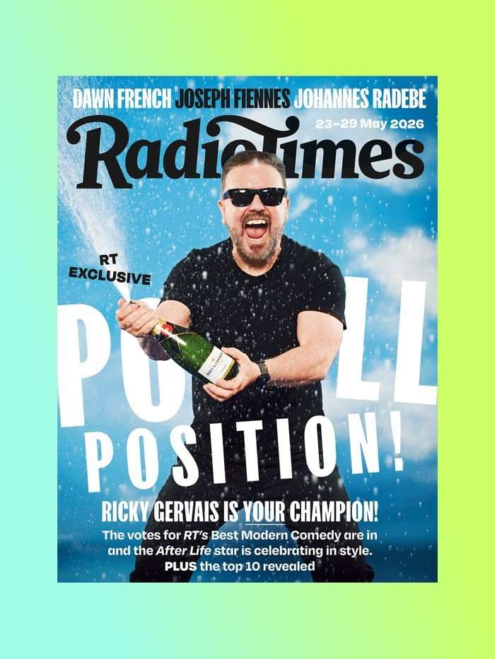 Radio Times cover featuring Ricky Gervais celebrating winning the RT Comedy Poll. Radio Times cover featuring Ricky Gervais celebrating winning the RT Comedy Poll.