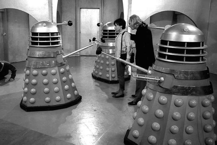 Doctor Who The Daleks Doctor Who - The Daleks, with the Doctor and his companion surrounded by Daleks