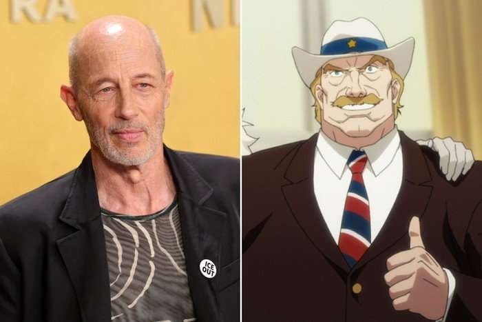 On the left, Jon Gries photographed at the Actor Awards. On the right, his Devil May Cry character President Hopper wears a cowboy hat and burgundy suit with a tie in the Oval Office