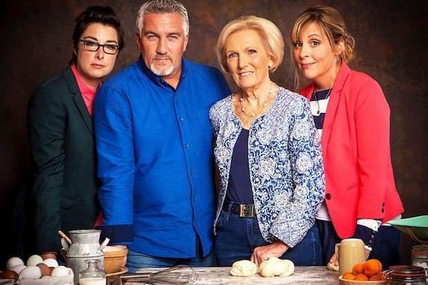 Bake Off's BBC line-up: Former presenters Sue Perkins (L), Mel Giedroyc (R), Paul Hollywood (inside L) and former judge Mary Berry (Inside R).