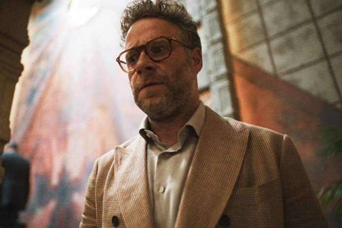 seth-rogen-studio Seth Rogen stars in The Studio, standing alone and looking concerned