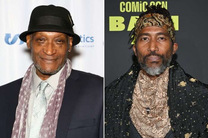 On the left, the late Tony Todd and, on the right, James Mathis IIII. Both are photographed on red carpets of showbiz events, facing the camera directly.