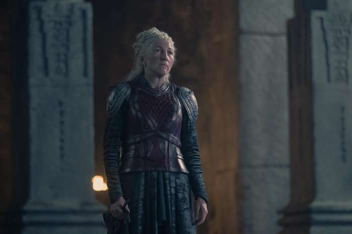 House of the Dragon Eve Best as Princess Rhaenys Targaryen in armour for House of the Dragon season 2.