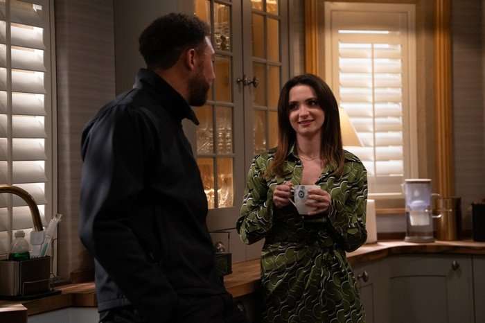 Gabby gazes at Billy in a scene from Emmerdale