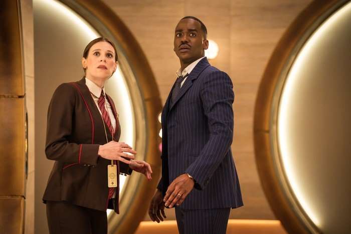 525180,TITLE:Doctor Who S2 Steph De Whalley as Anita and Ncuti Gatwa as The Doctor in Doctor Who
