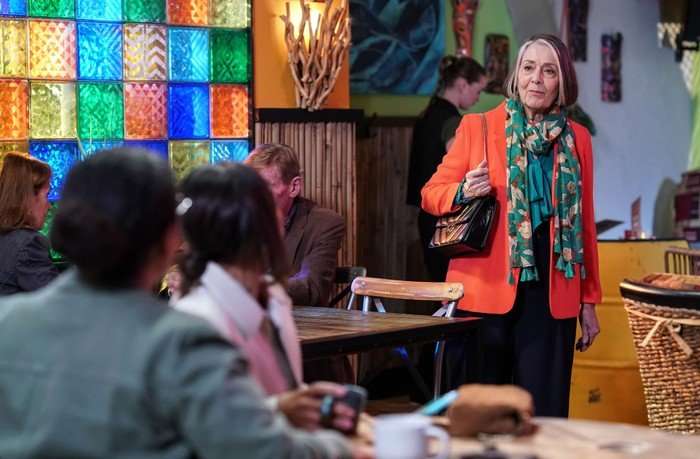564811,TITLE:Eastenders Sheila approaches Libby and Chelsea in Knight Fusion in EastEnders