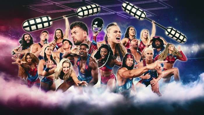 The cast of Gladiators in super imposed images.